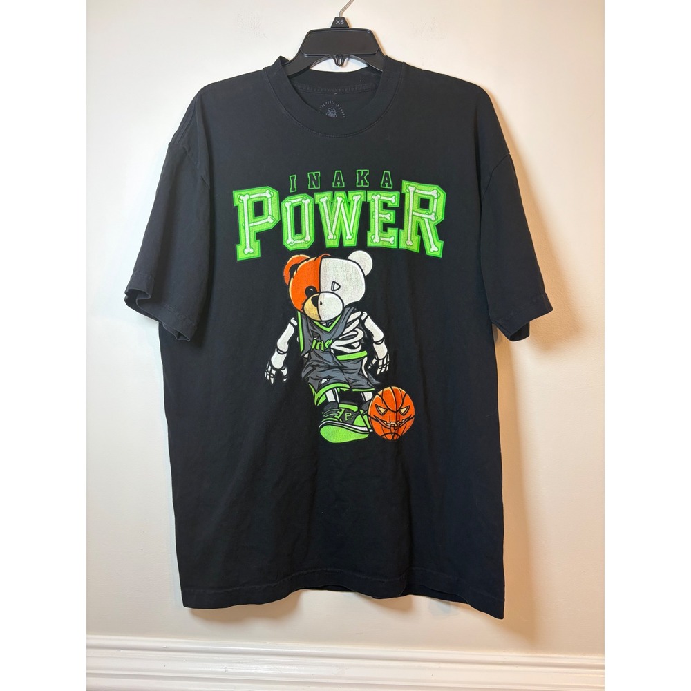Inaka Power T-Shirt Mens Large Black Graphic Bear Basketball Skeleton Tee